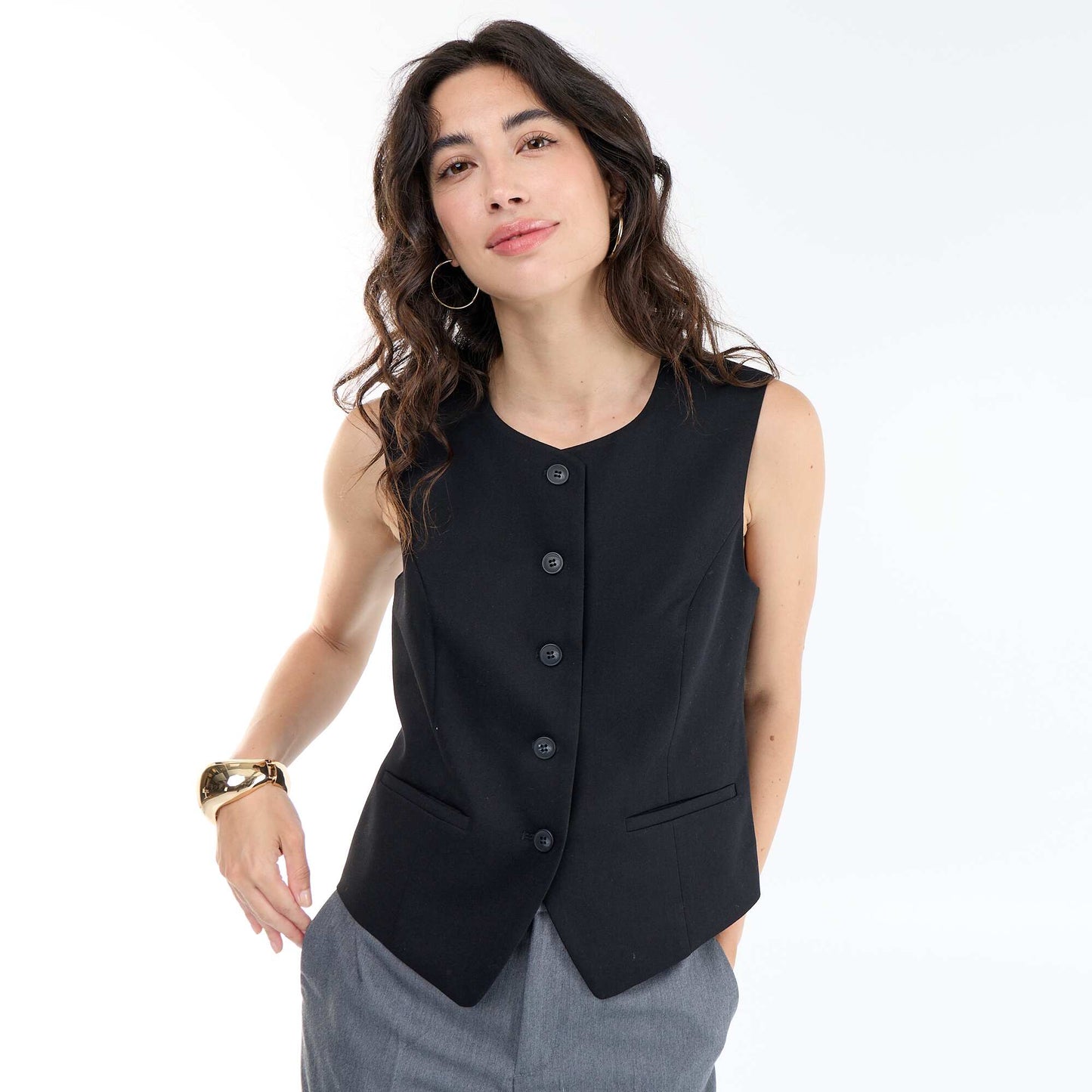 Sleeveless Solid Suit Vest BLACK