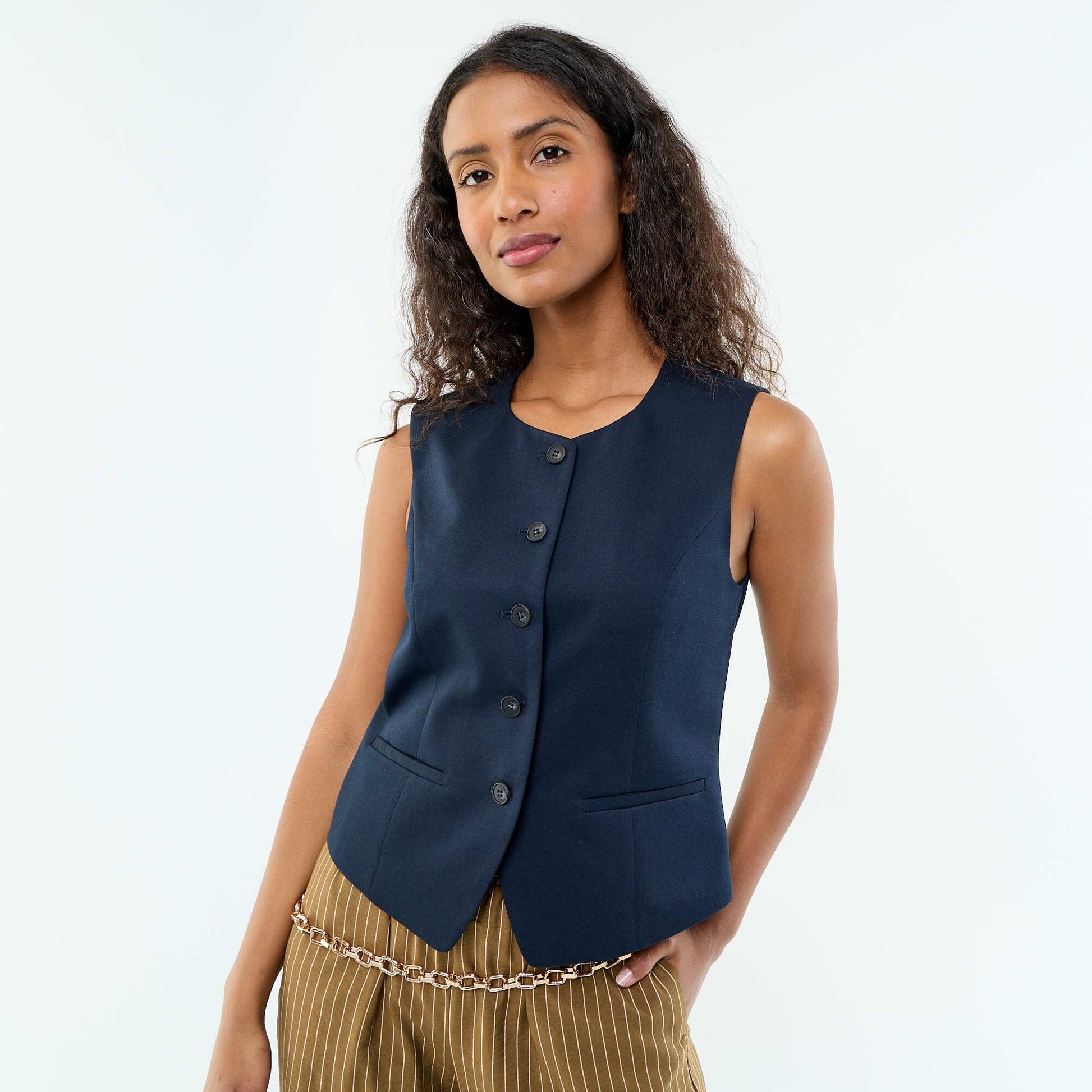 Sleeveless Solid Suit Vest BLUE