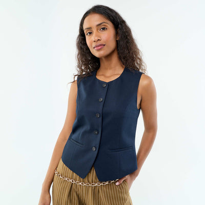 Sleeveless Solid Suit Vest BLUE