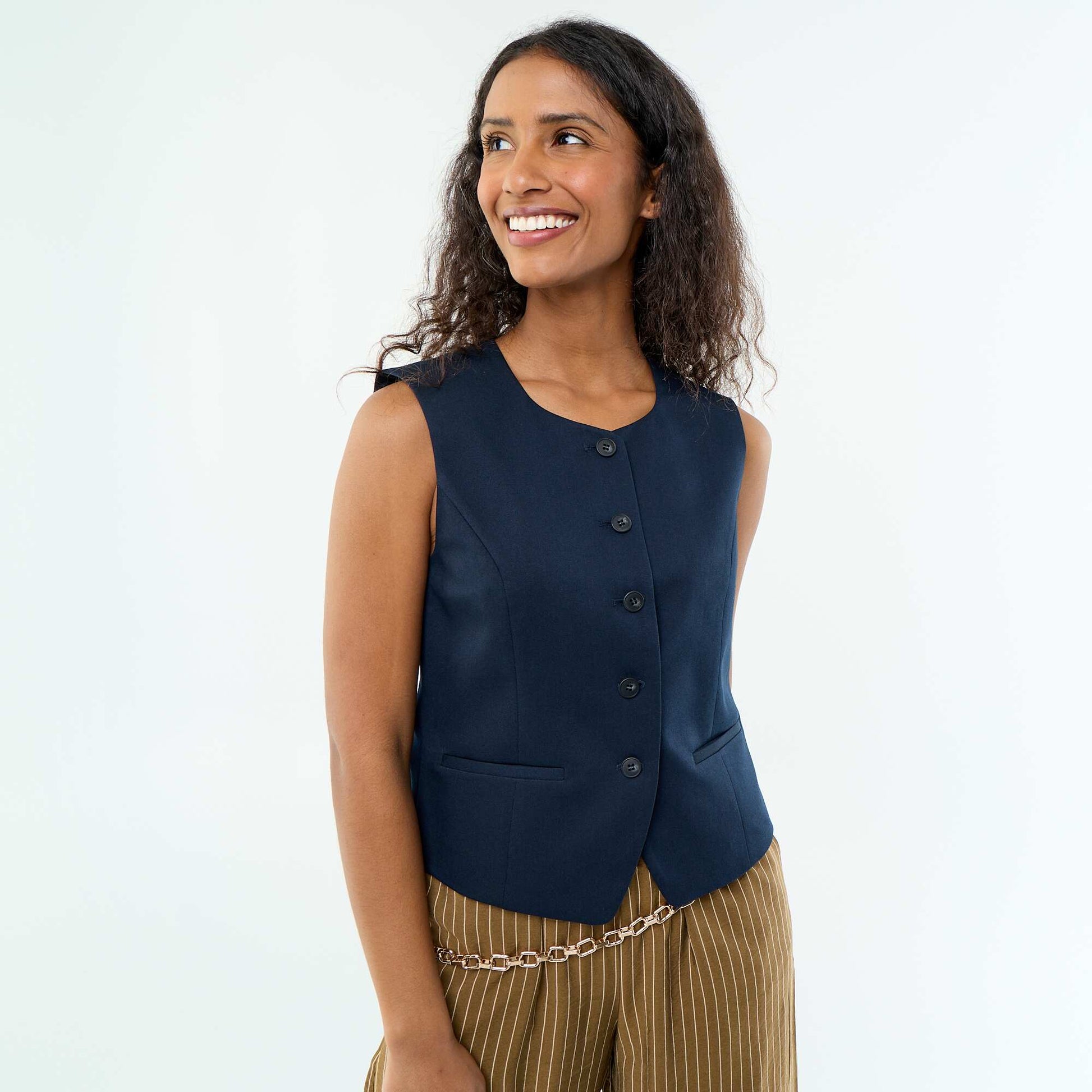 Sleeveless Solid Suit Vest BLUE