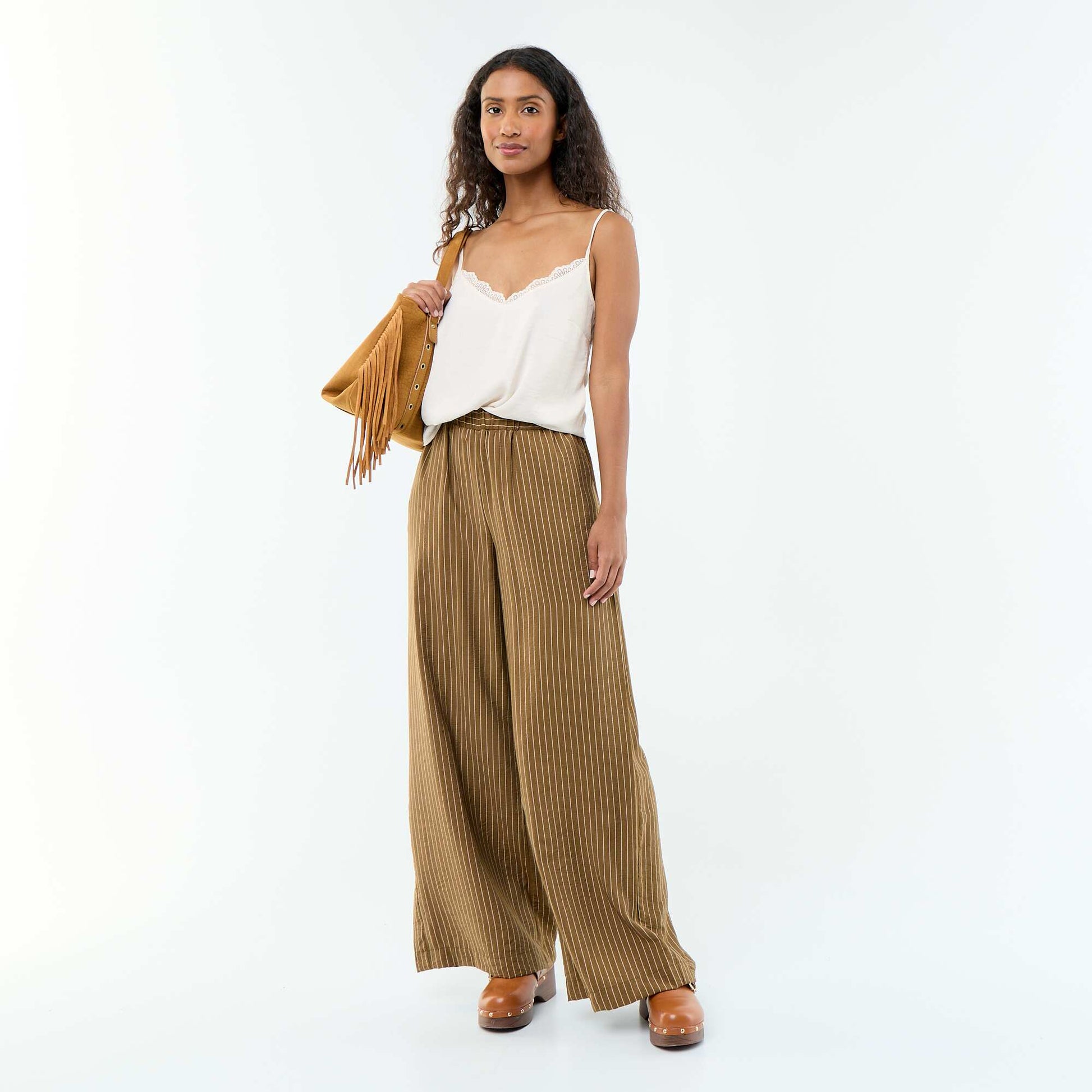 Wide-leg trousers with 2 pockets KHAKI