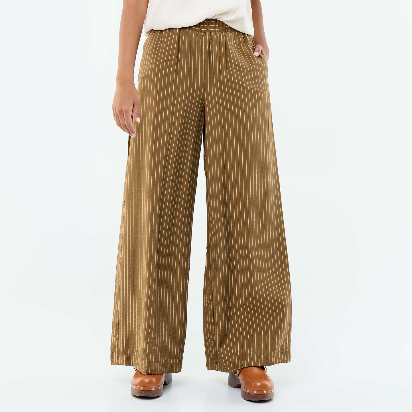 Wide-leg trousers with 2 pockets KHAKI