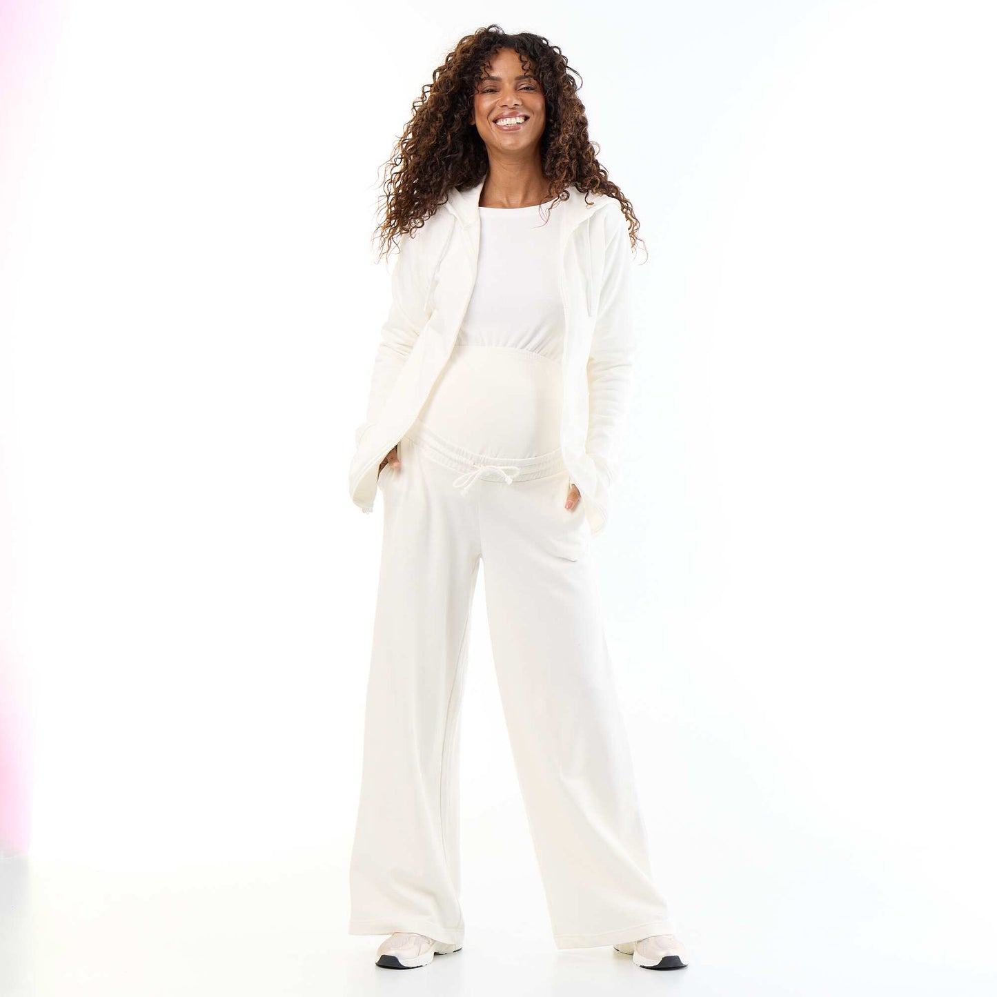 Maternity wide leg French terry joggers WHITE