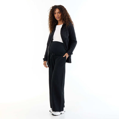 Maternity wide leg French terry joggers BLACK