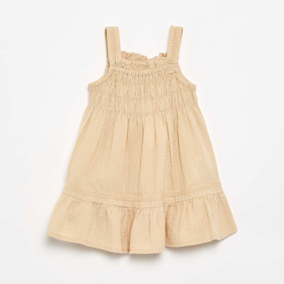 Dress with ruffled and elasticated straps BEIGE