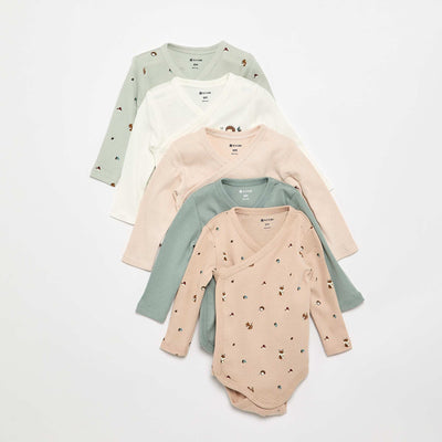 Pack of 5 Printed Cotton Bodysuits BLUE