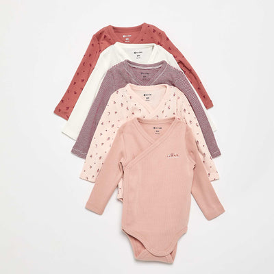 Pack of 5 Printed Cotton Bodysuits PINK