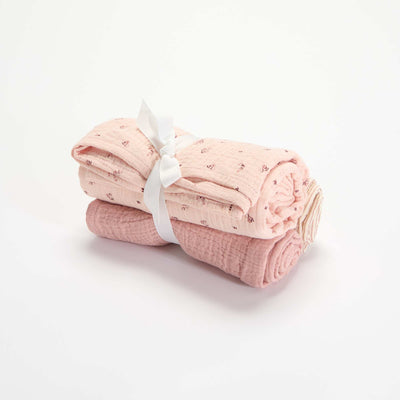 Set of 3 Cotton Gauze Swaddles PINK