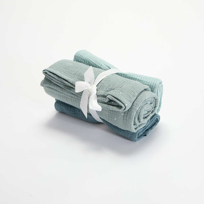 Set of 3 Cotton Gauze Swaddles BLUE
