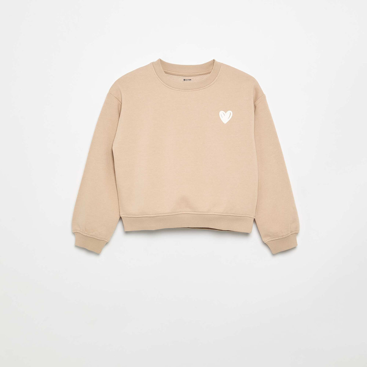 Fleece sweatshirt with chest print BEIGE