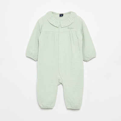 Footless Sleepsuit with Decorative Collar GREEN