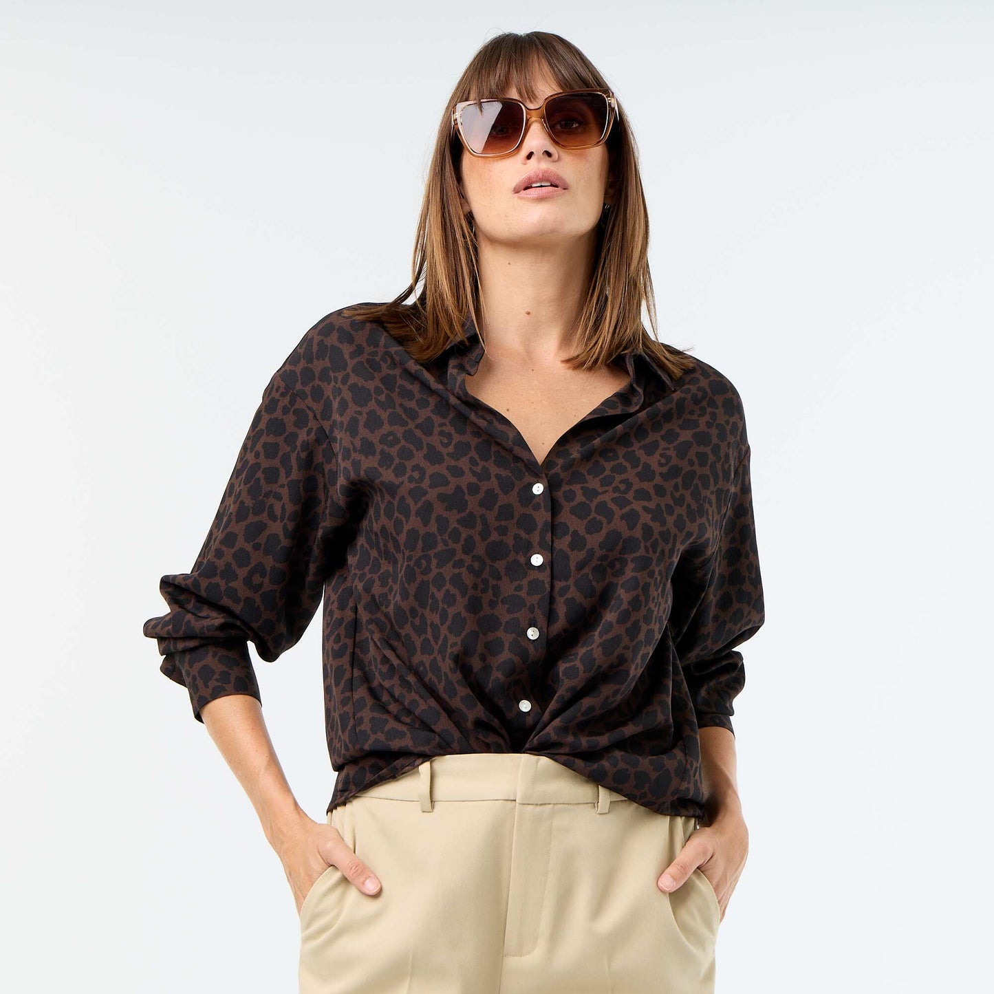 Plain Flowy Blouse BROWN