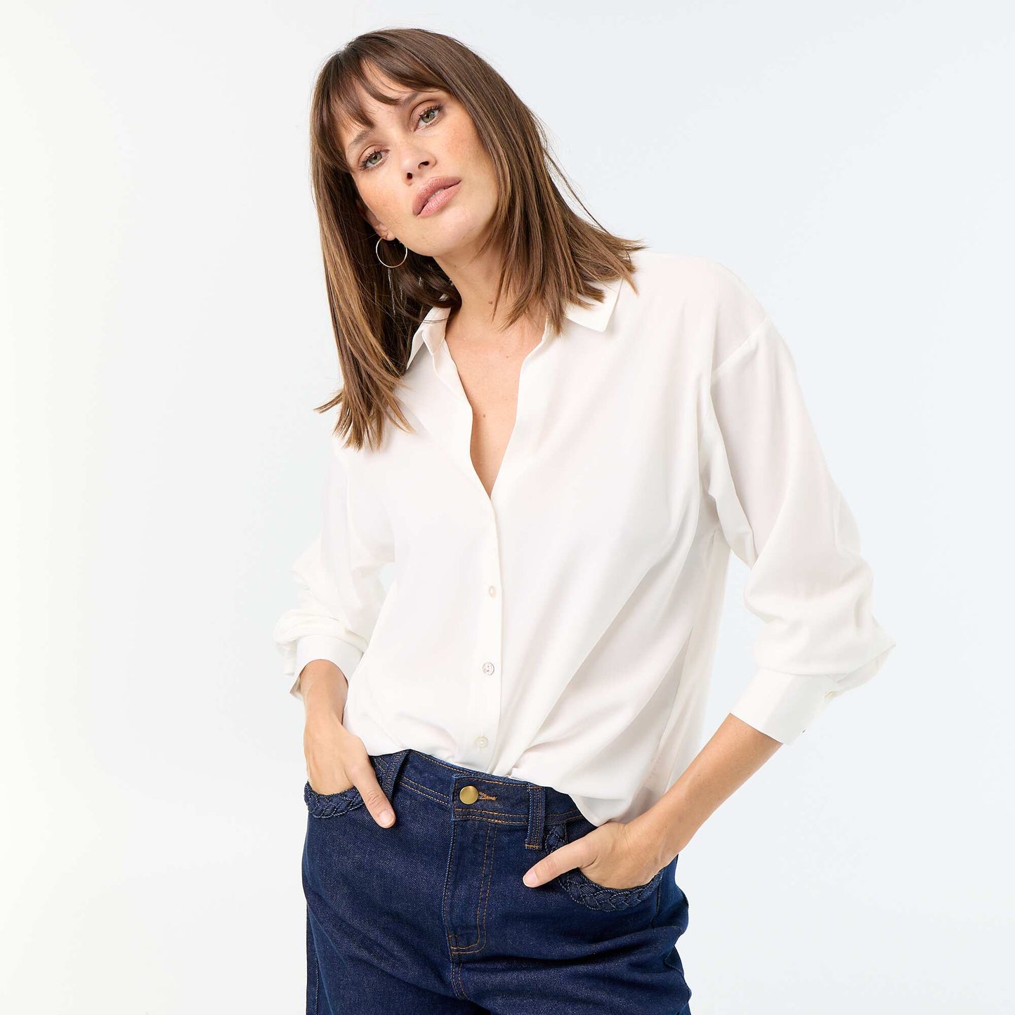 Plain Flowy Blouse WHITE