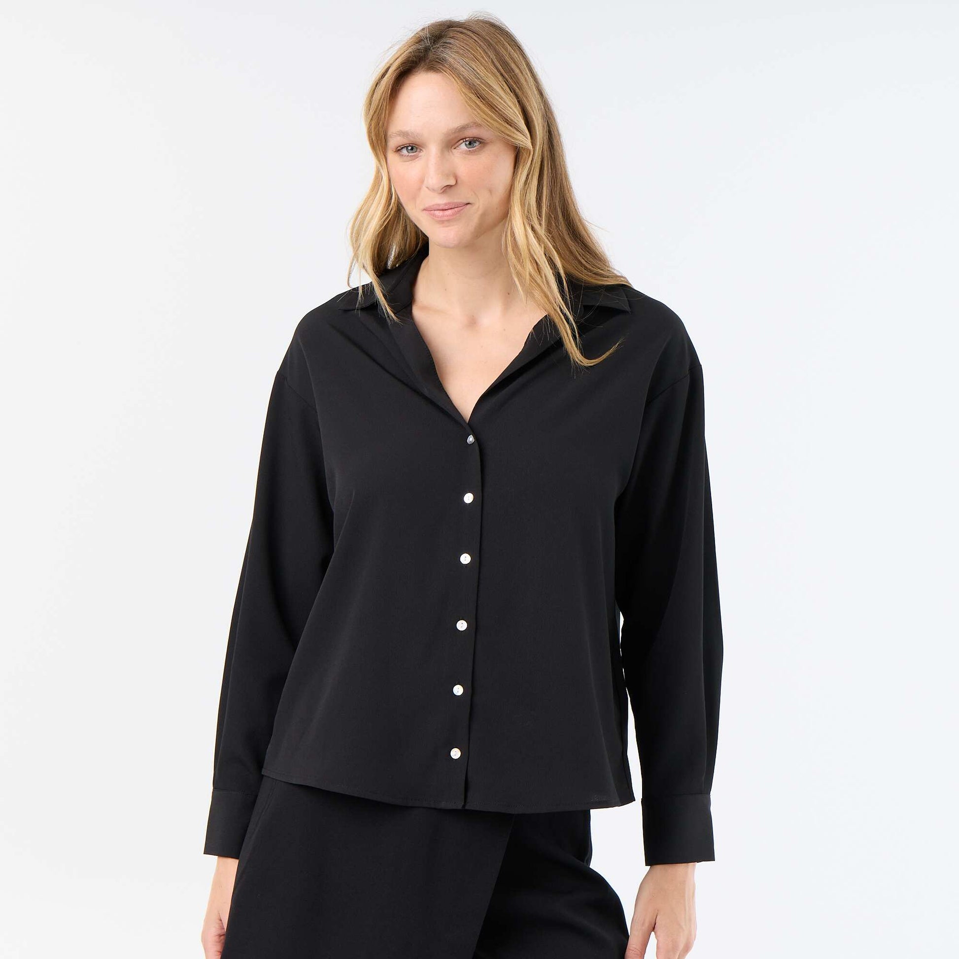 Plain Flowy Blouse BLACK