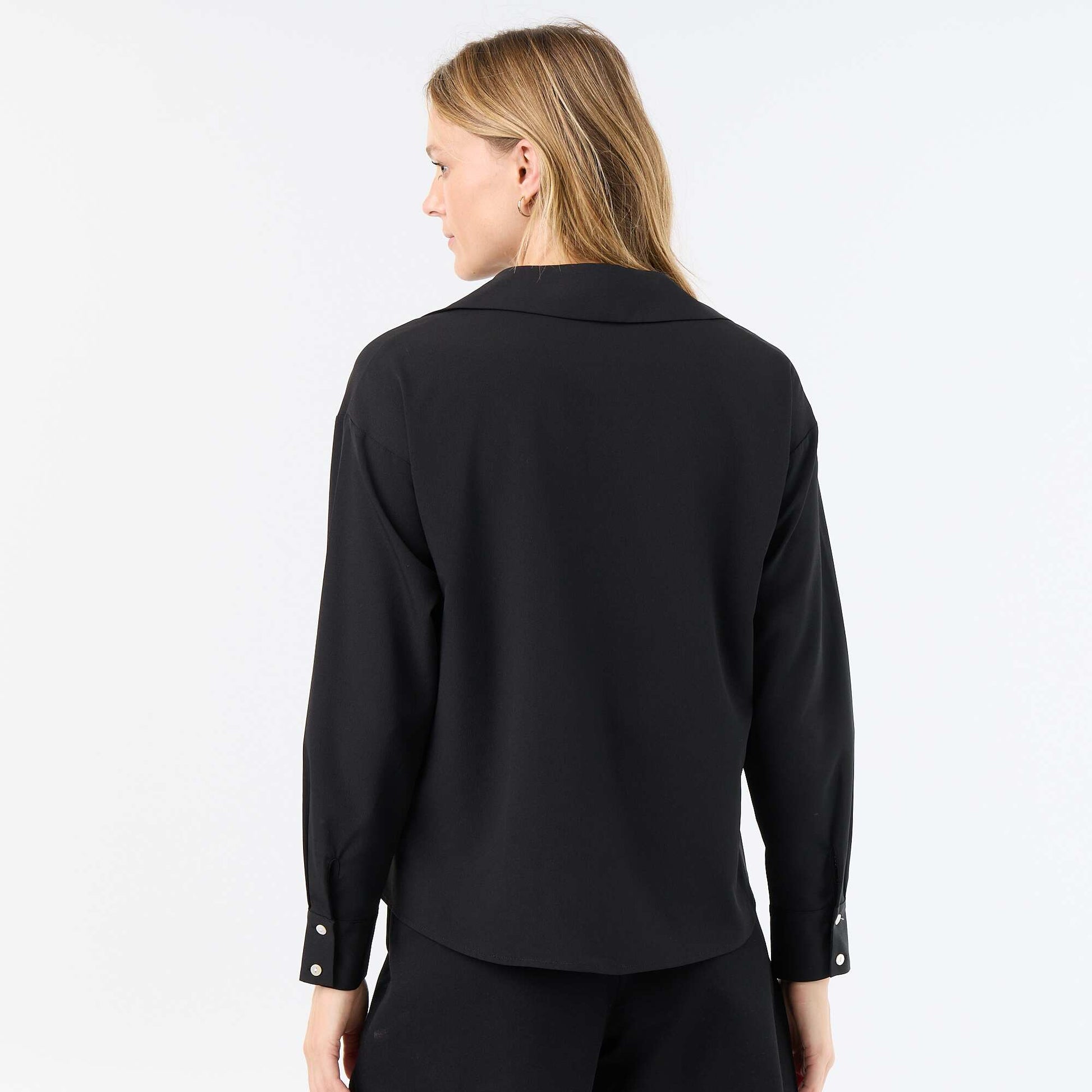 Plain Flowy Blouse BLACK