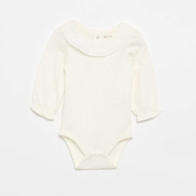 Bodysuit with Frilled Collar WHITE