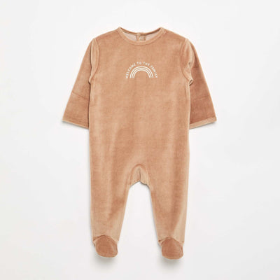 Velour Sleepsuit with Feet BROWN