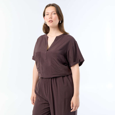 Fluid viscose caftan blouse BROWN