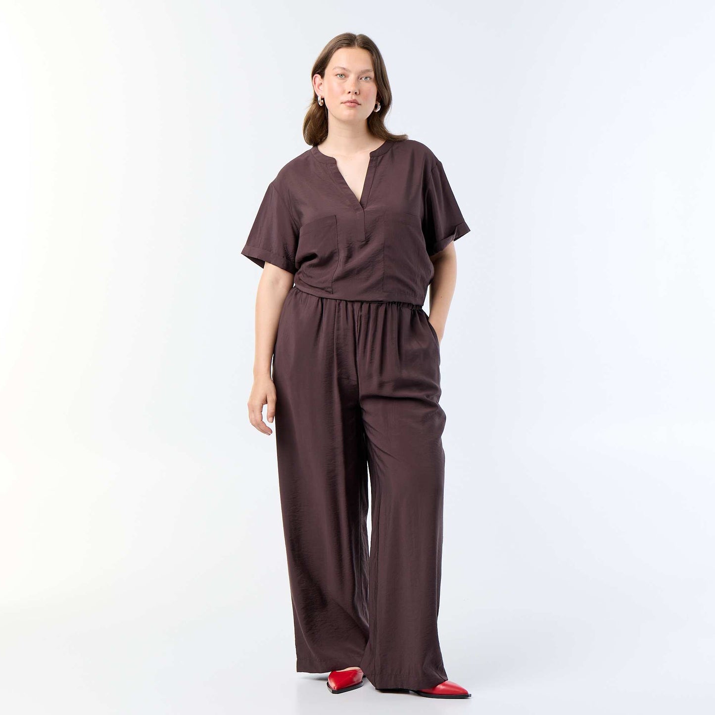 Fluid viscose caftan blouse BROWN