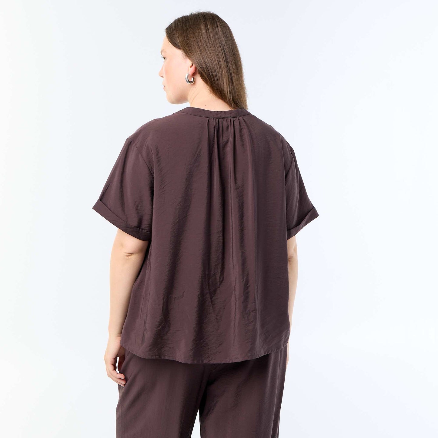 Fluid viscose caftan blouse BROWN