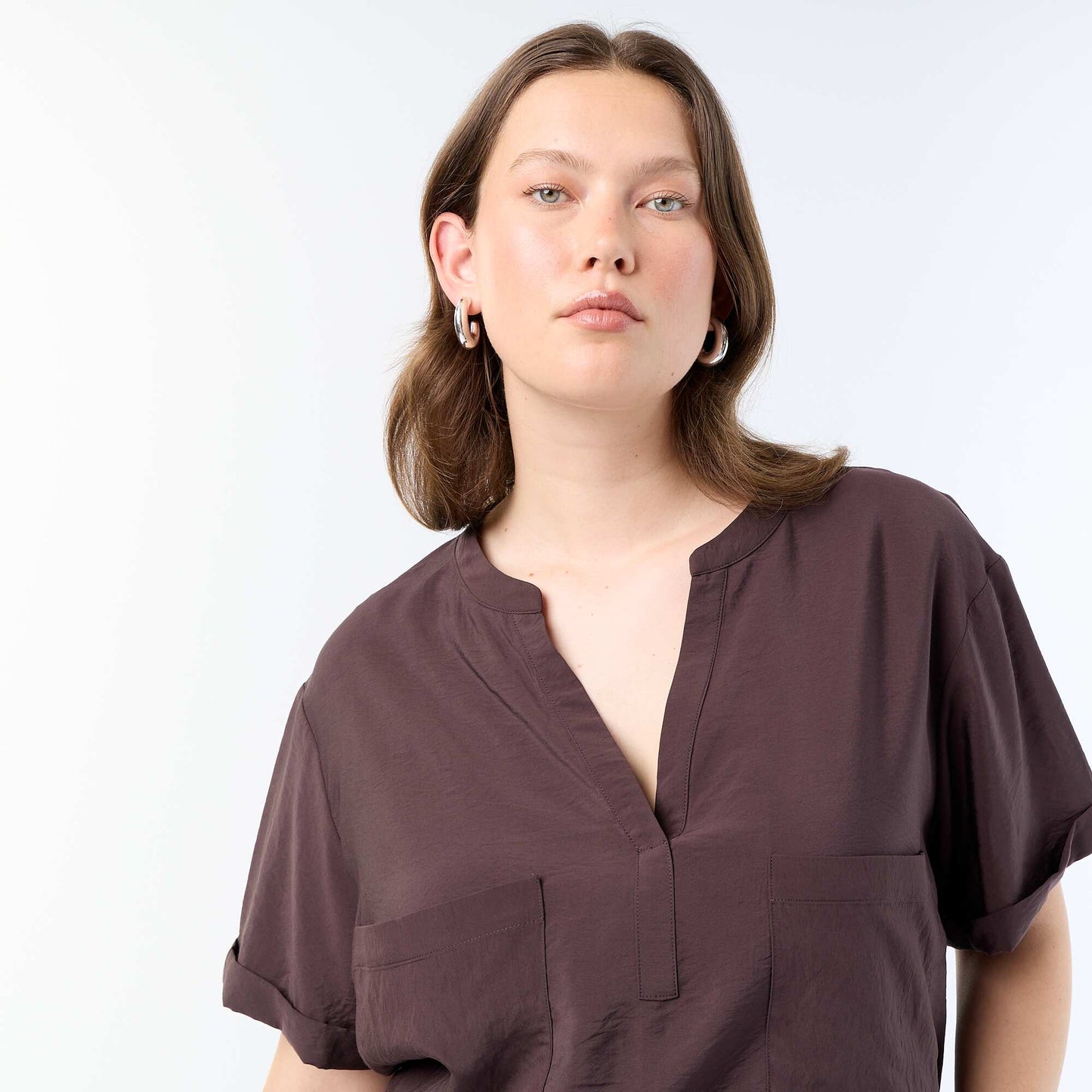 Fluid viscose caftan blouse BROWN