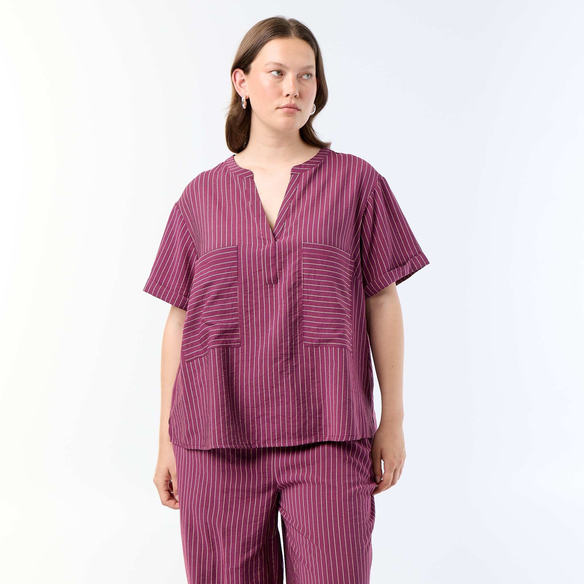 Fluid viscose caftan blouse PURPLE