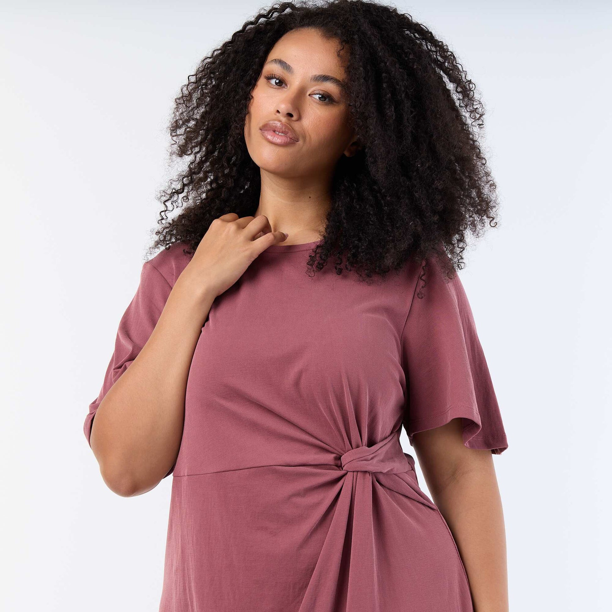 Long plain dress with front knot PINK
