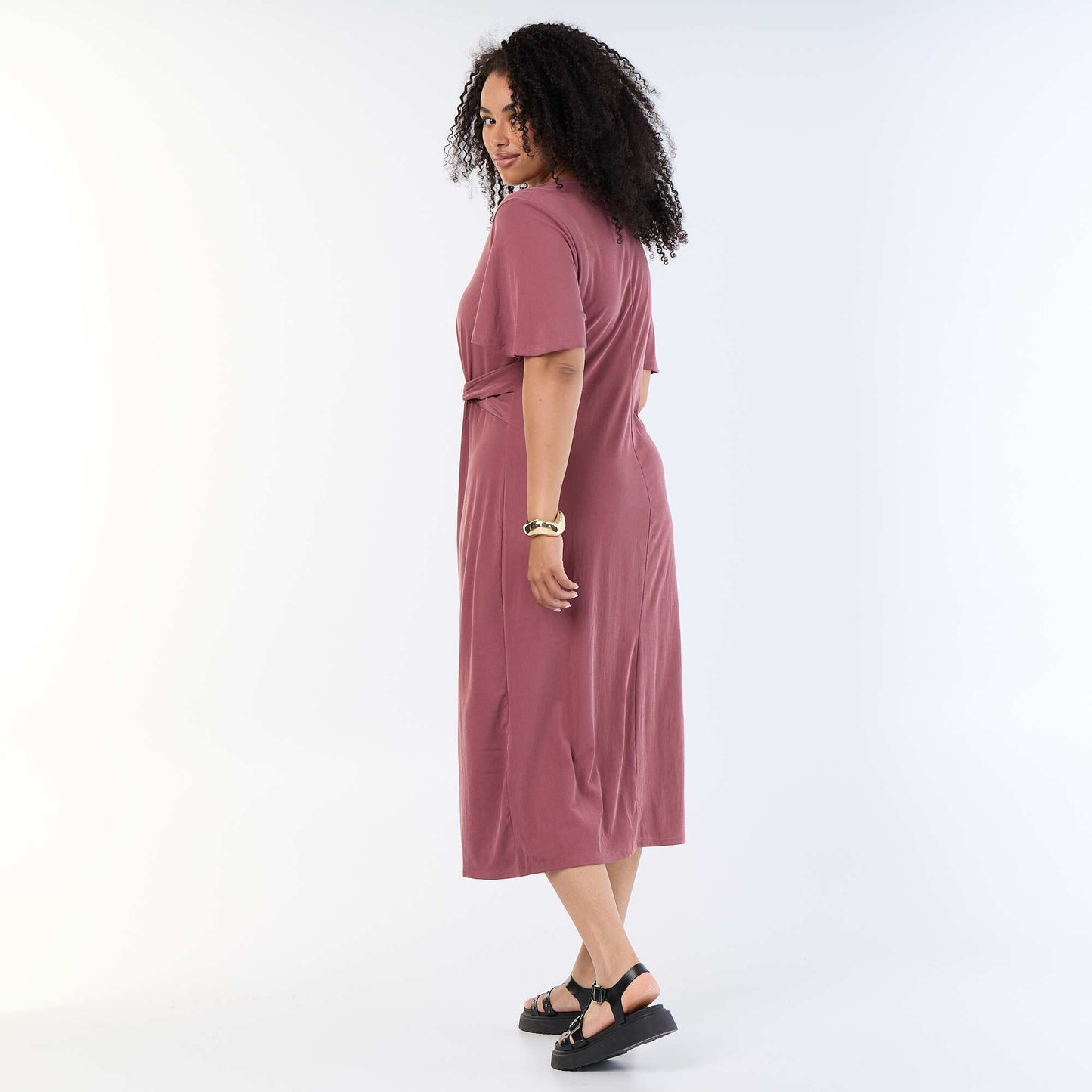 Long plain dress with front knot PINK