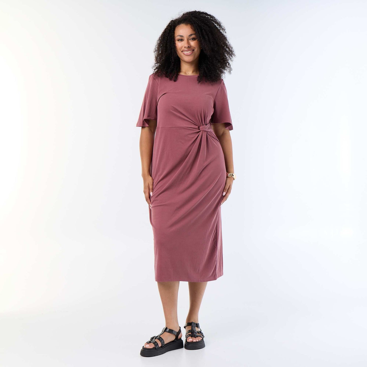 Long plain dress with front knot PINK