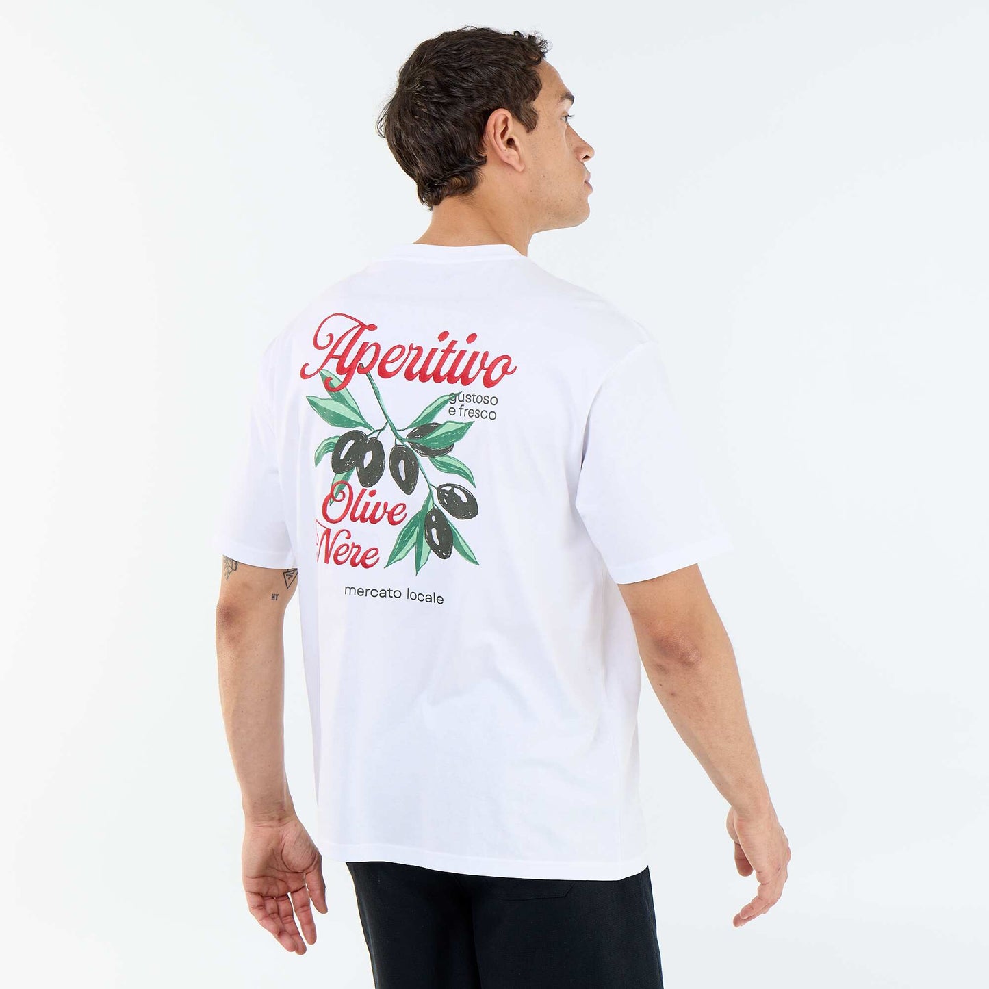 Short-sleeved T-shirt with front & back prints and embroidery WHITE