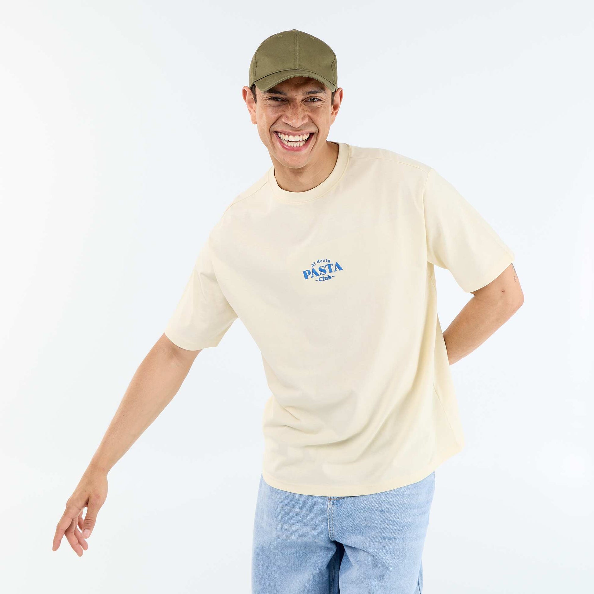 Short-sleeved T-shirt with front & back prints and embroidery YELLOW