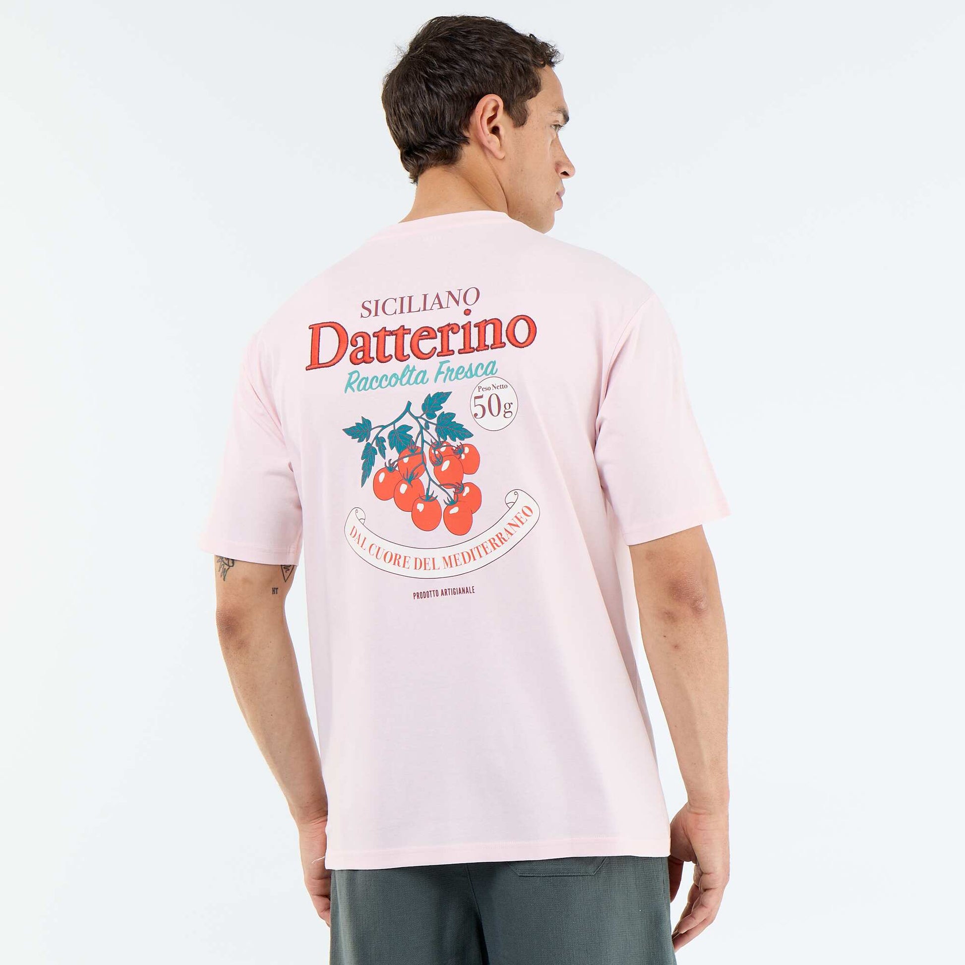 Short-sleeved T-shirt with front & back prints and embroidery PINK