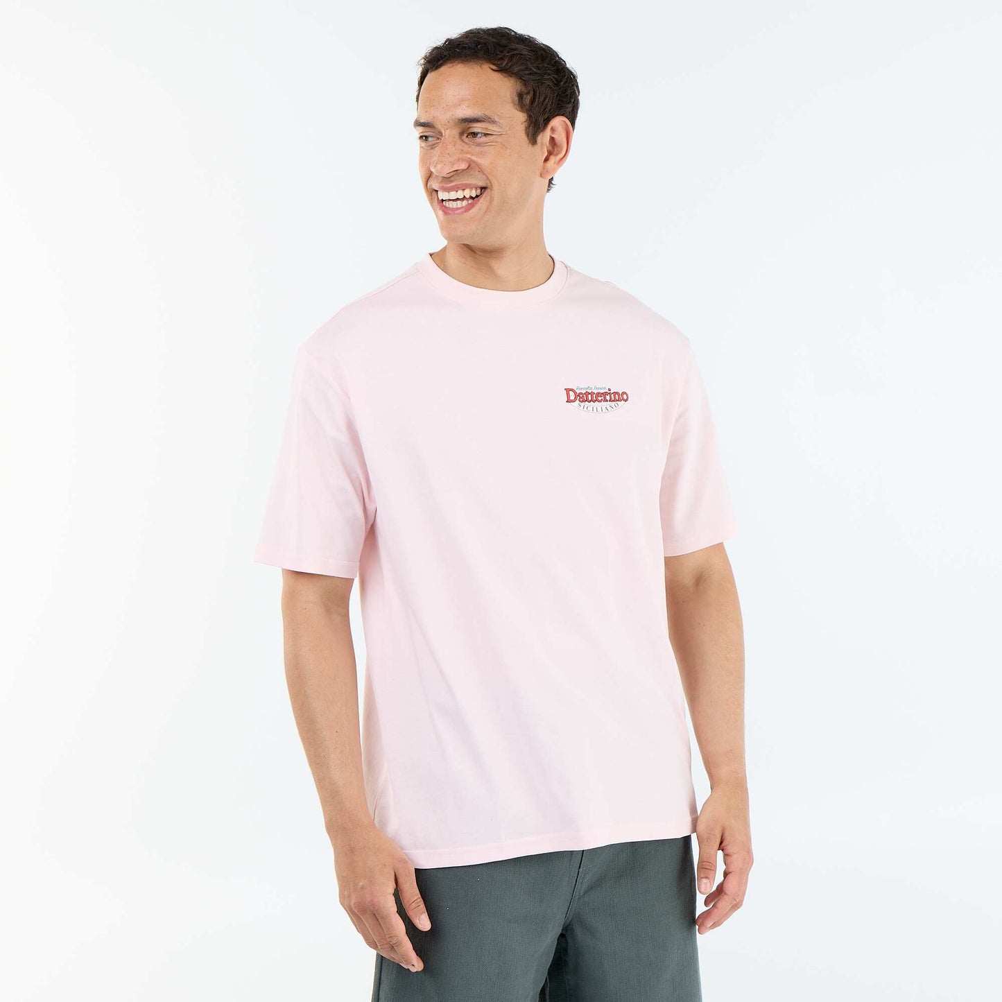 Short-sleeved T-shirt with front & back prints and embroidery PINK