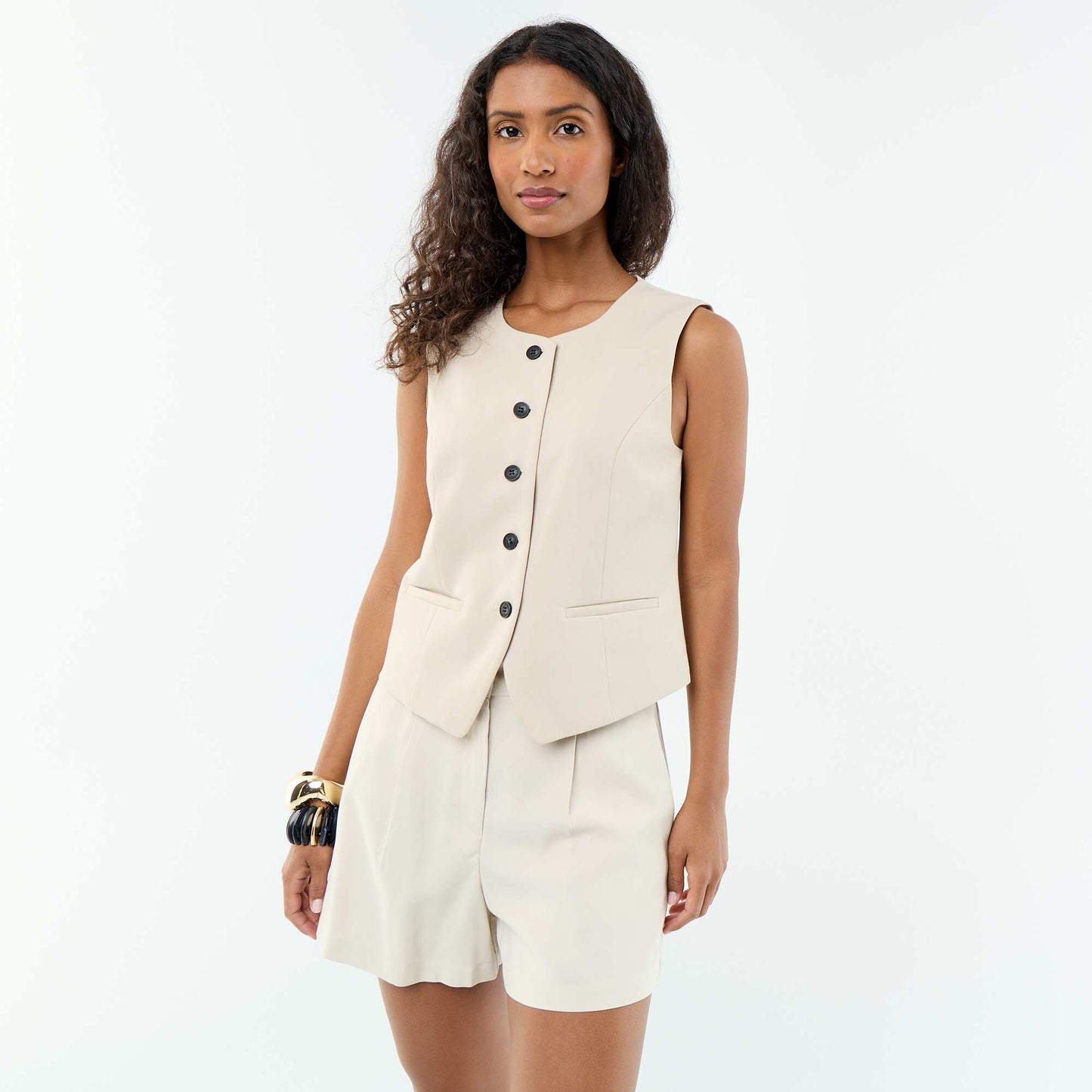 Plain twill shorts with 2 pockets BEIGE
