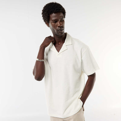 Short-sleeved knit polo shirt WHITE