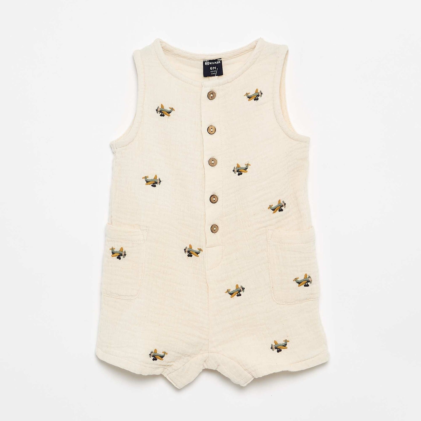 Sleeveless Cotton Gauze Romper BEIGE