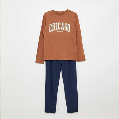 2-piece Pyjamas - Long-sleeved T-shirt + Trousers BROWN