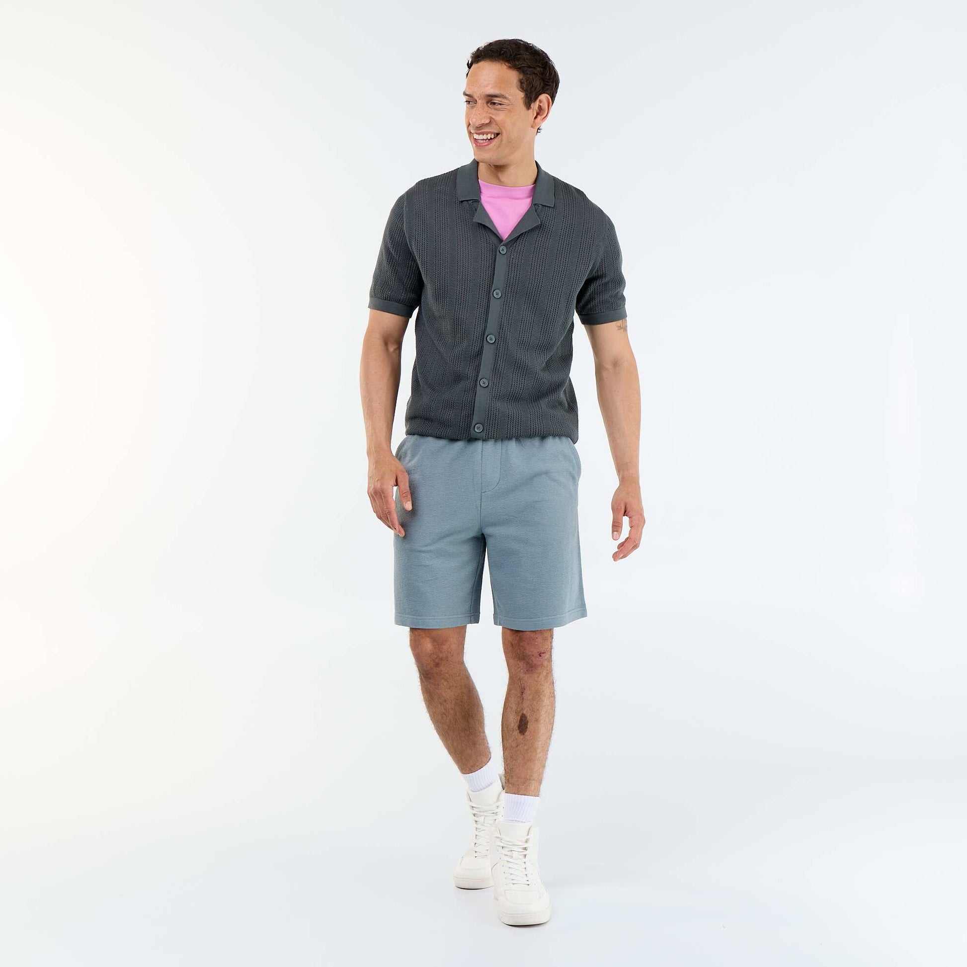 Short-sleeved openwork fabric shirt KHAKI