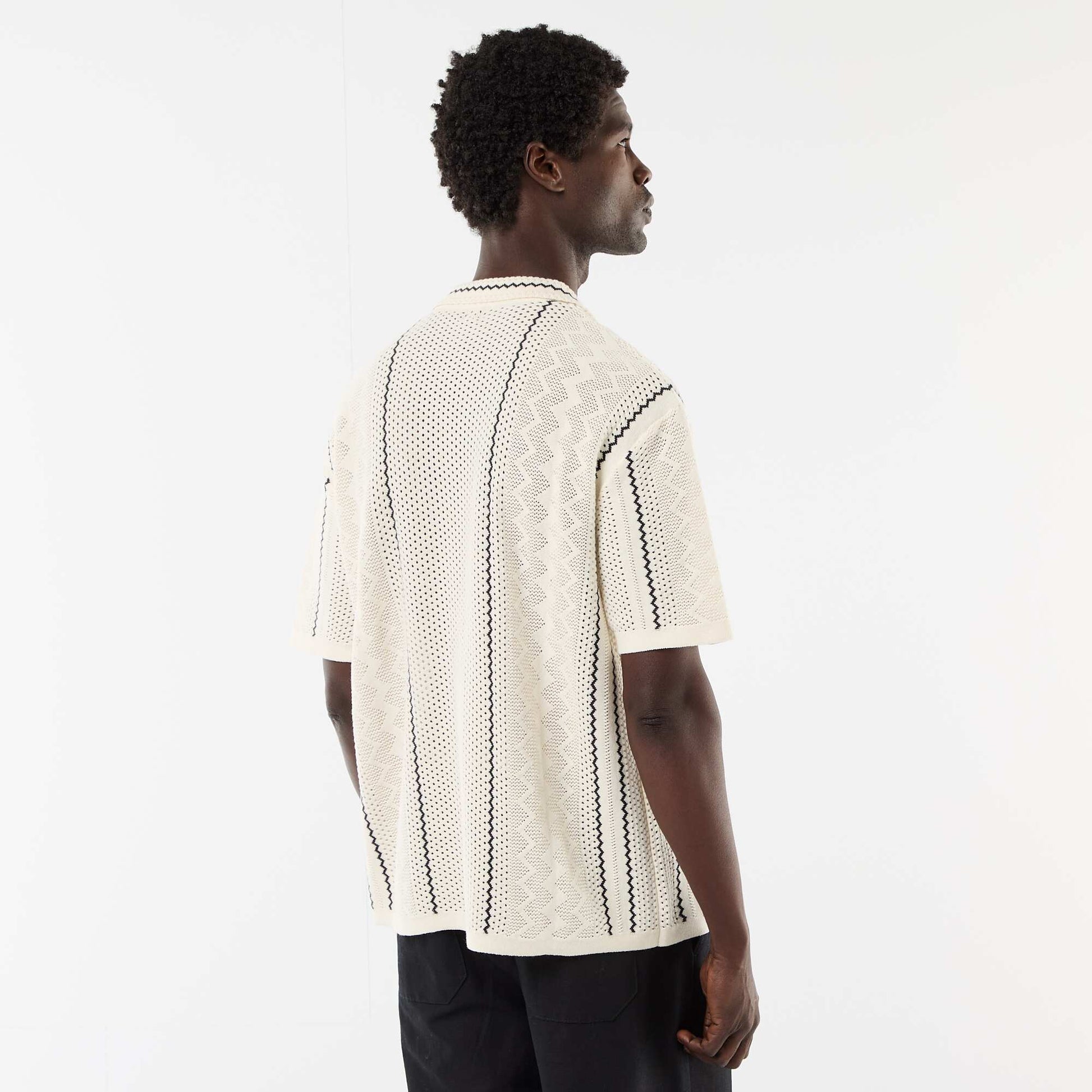Short-Sleeved Textured Knit Shirt BEIGE