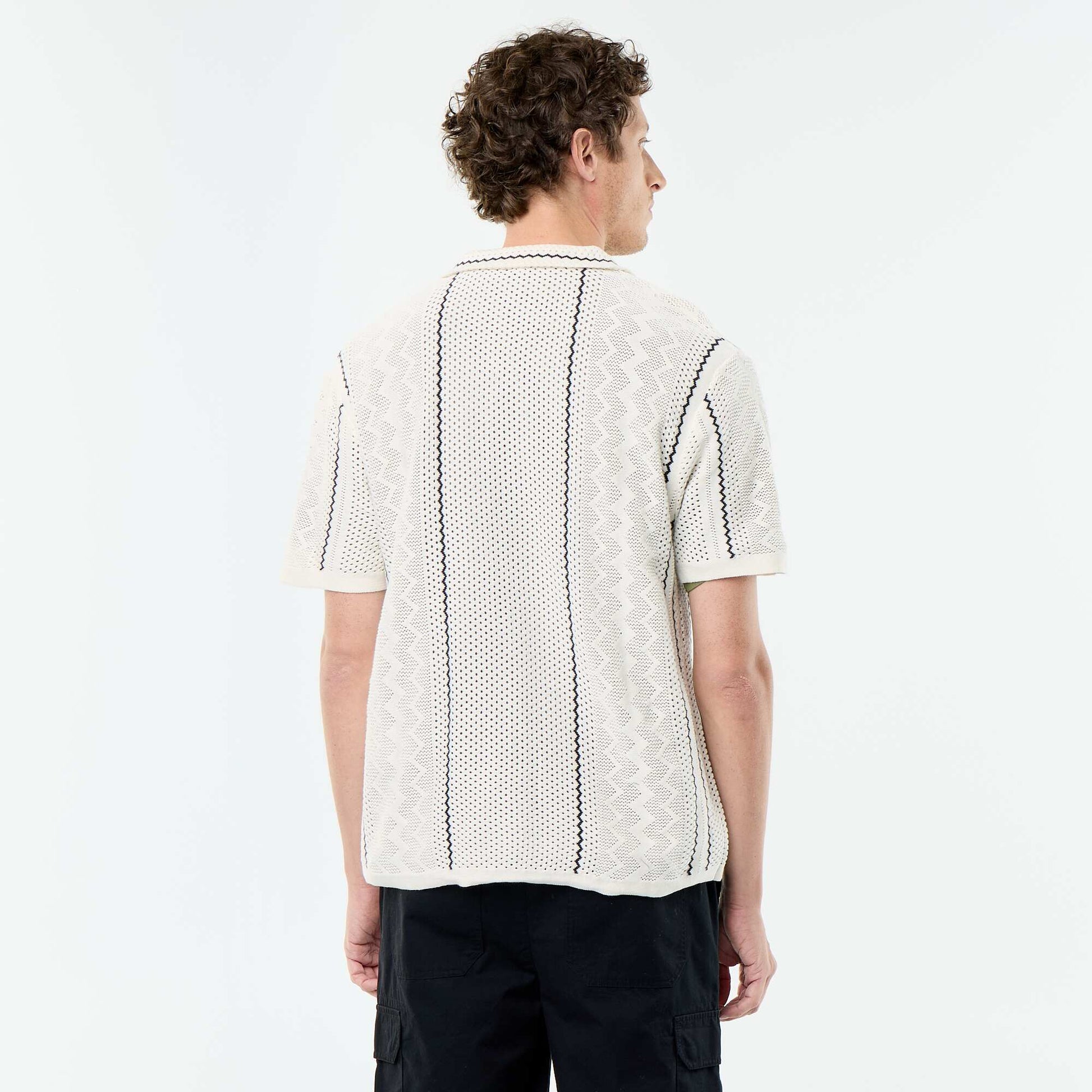Short-Sleeved Textured Knit Shirt BEIGE