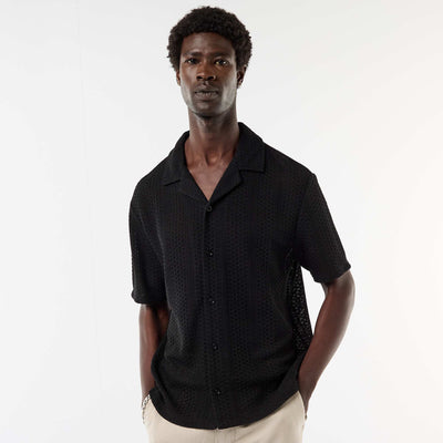 Short-sleeved open-knit shirt BLACK