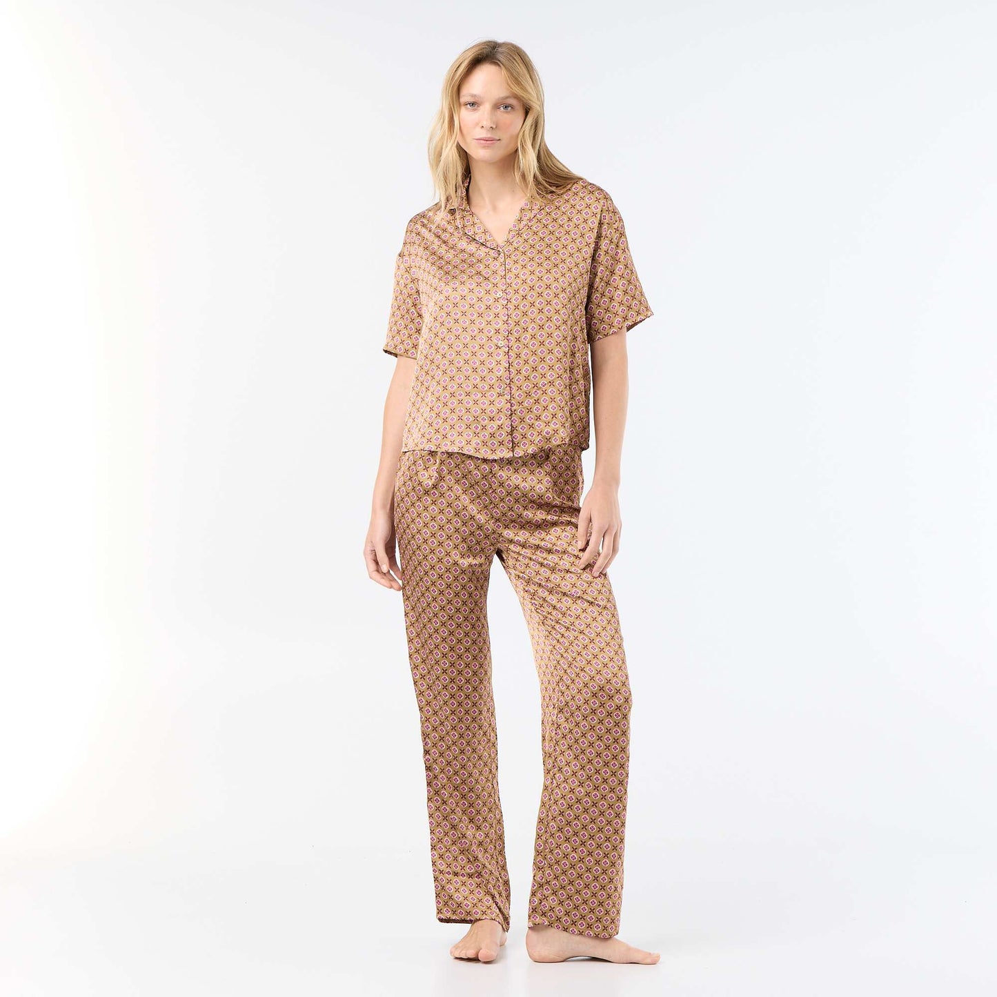 Lightweight Printed Knit Pajamas BROWN