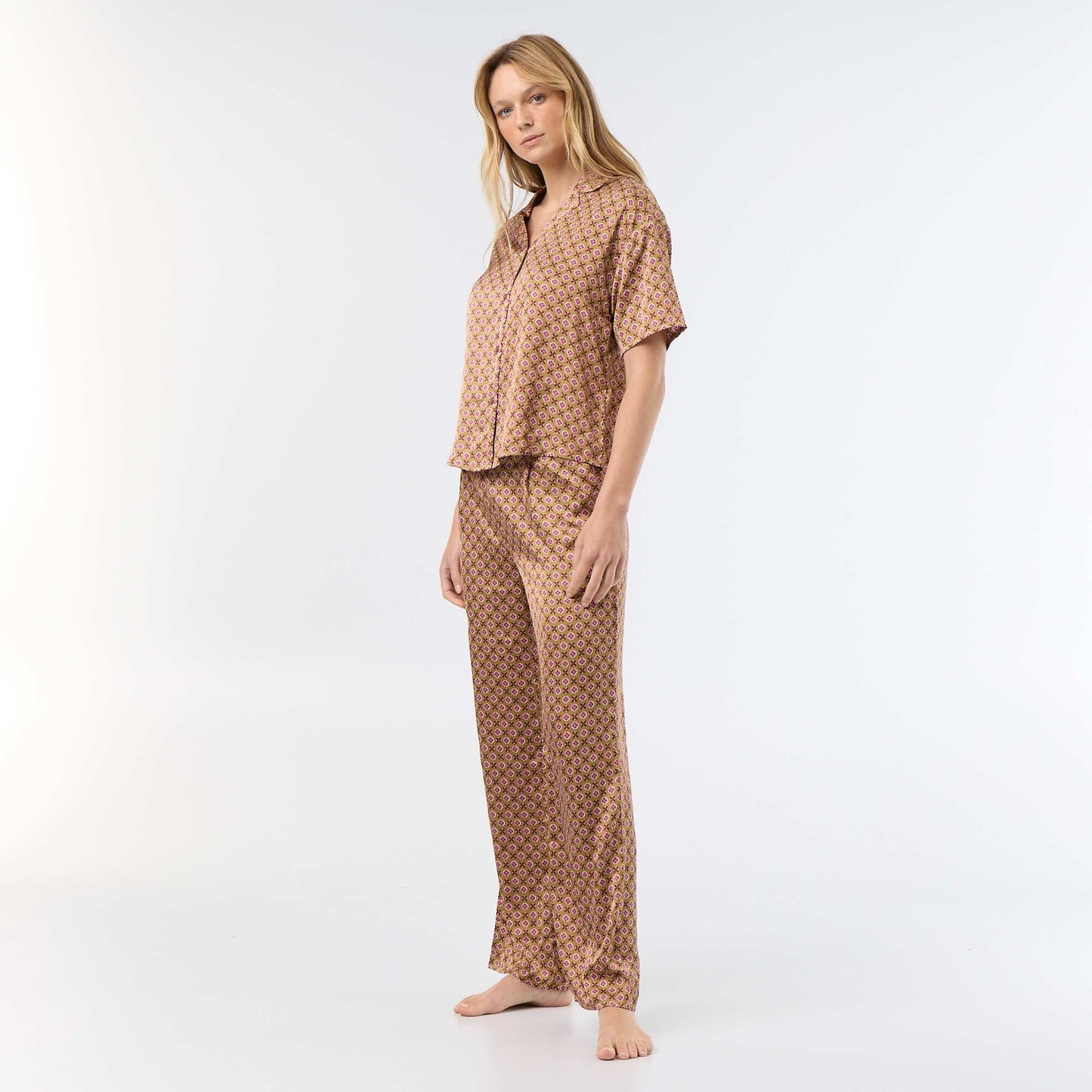 Lightweight Printed Knit Pajamas BROWN