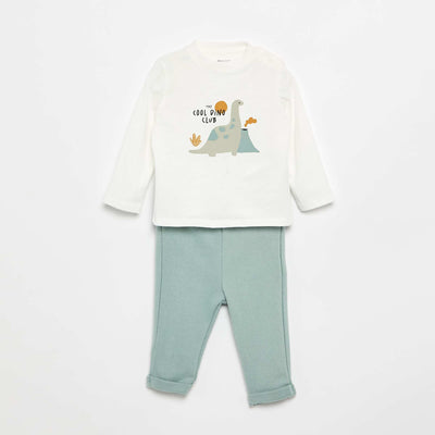 2-Piece T-shirt and Jogging Bottoms Set WHITE