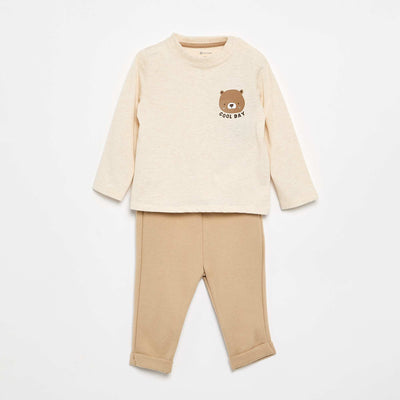 2-Piece T-shirt and Jogging Bottoms Set BEIGE