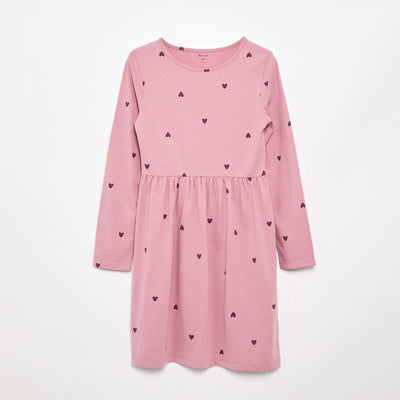 Long-sleeved cotton jersey dress PINK