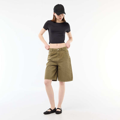Wide-Leg Twill Bermuda Shorts KHAKI