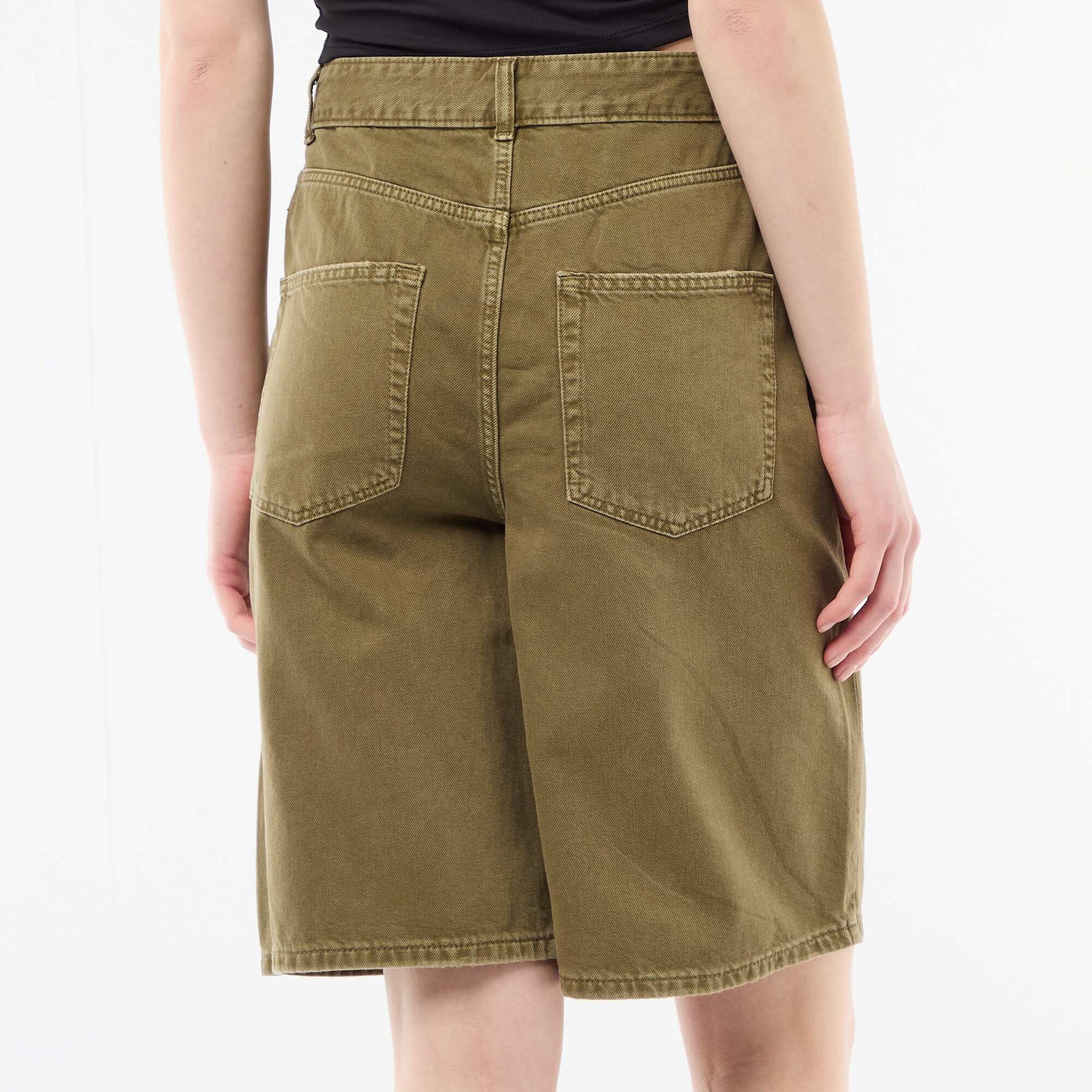 Wide-Leg Twill Bermuda Shorts KHAKI