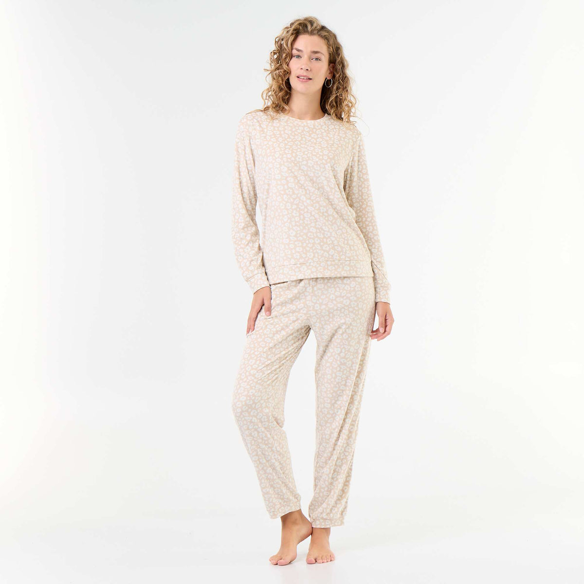 2-piece long fleece pajama set BEIGE