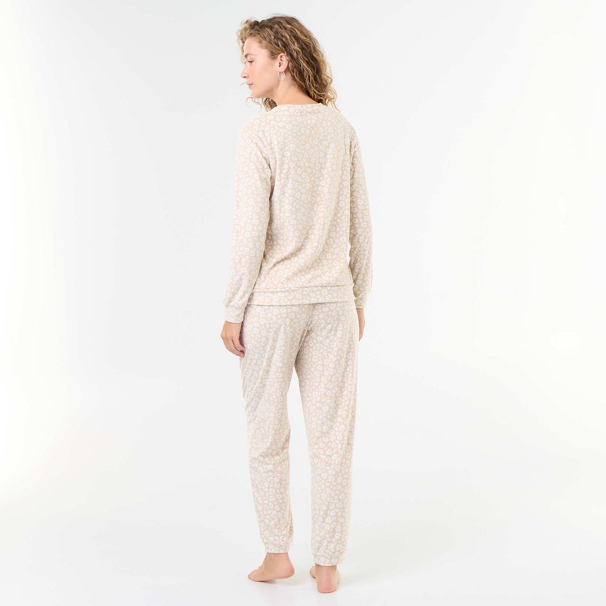 2-piece long fleece pajama set BEIGE